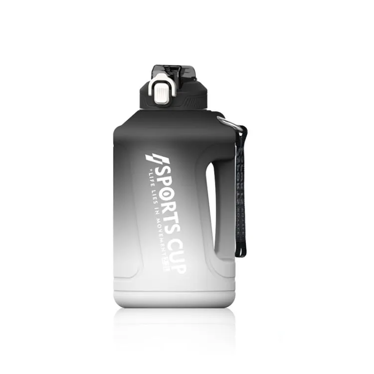 2300ml Large Capacity Gradient Straw Cup Sports Bottle With Scale(Black)