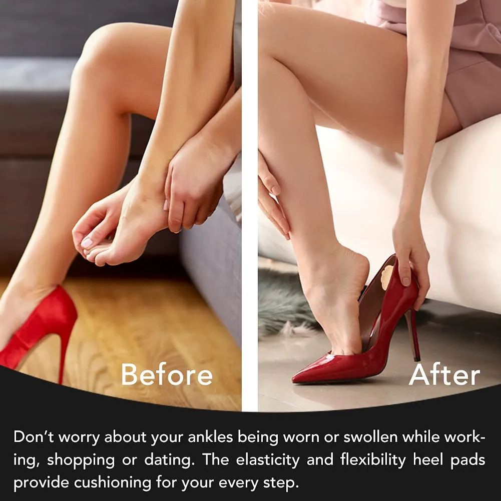 8 Pair Heel Grips for Ladies Shoes, Thickened High Heel Inserts Cushion Pads Slip-Resistant Wings Padded Heel (Black/Khaki)