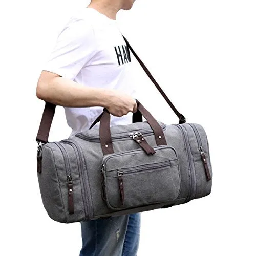 ABage Large Duffle Bag Canvas Travel Overnight Gym Weekend Tote Luggage Duffel Bags, Black
