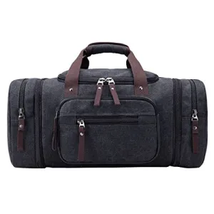 ABage Large Duffle Bag Canvas Travel Overnight Gym Weekend Tote Luggage Duffel Bags, Black