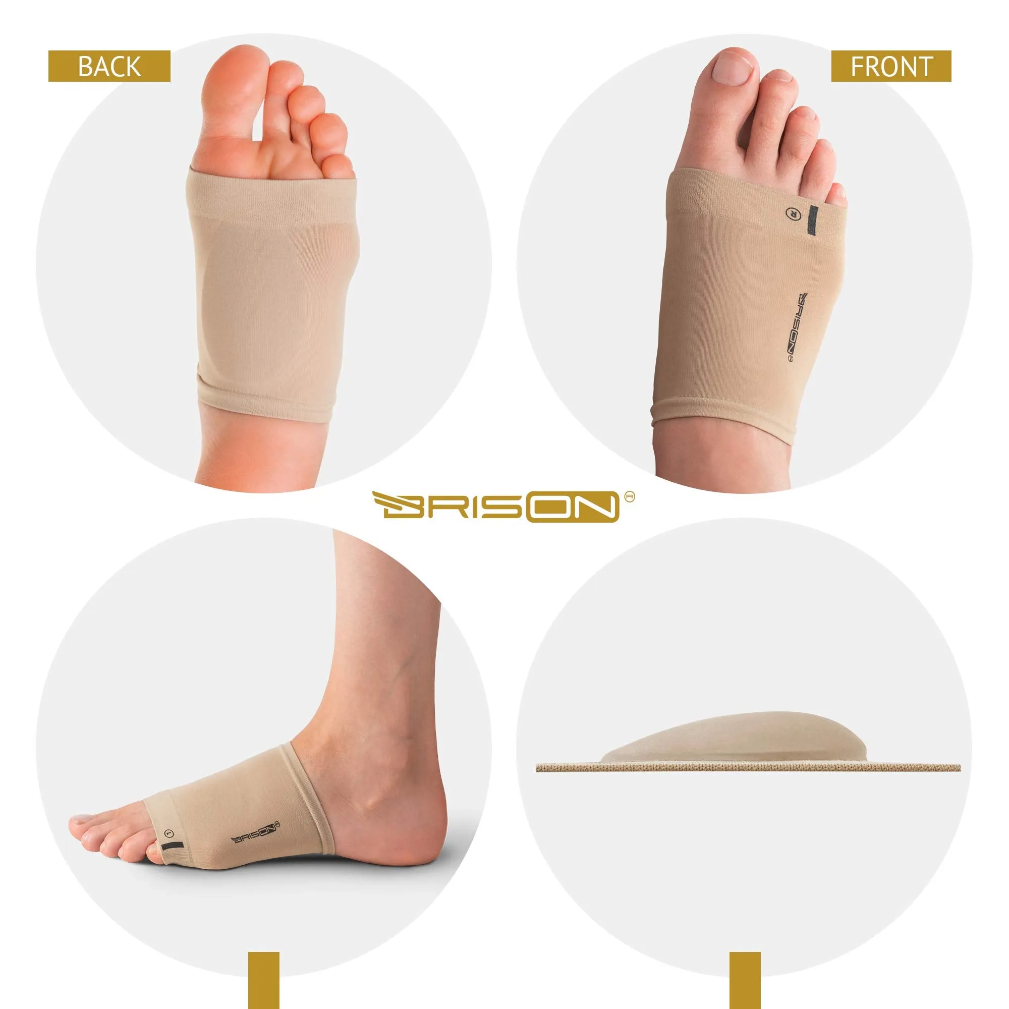 Arch Support Sleeves - Plantar Fasciitis Relief Brace - Foot Arch Supports for Flat Feet Arch and Foot Pain - Men Women 1 Pair Beige