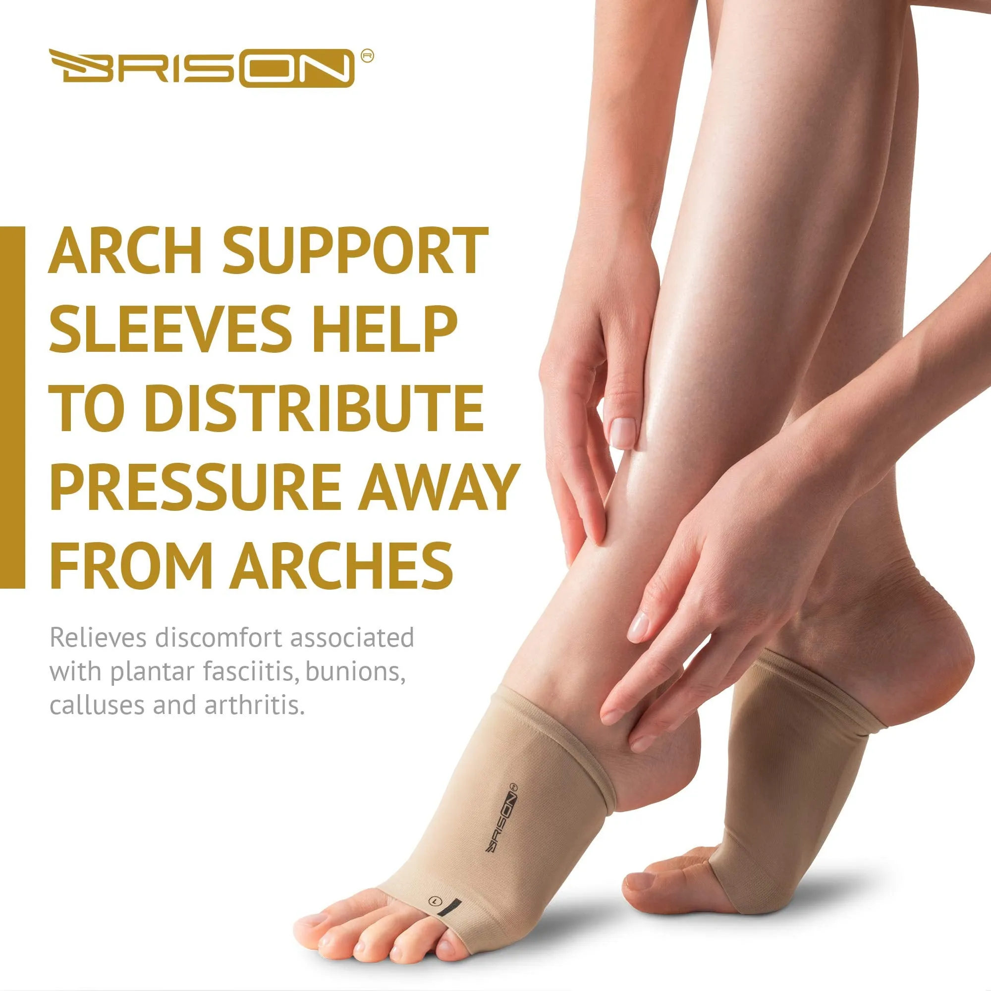 Arch Support Sleeves - Plantar Fasciitis Relief Brace - Foot Arch Supports for Flat Feet Arch and Foot Pain - Men Women 1 Pair Beige