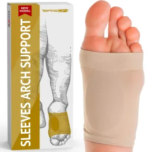 Arch Support Sleeves - Plantar Fasciitis Relief Brace - Foot Arch Supports for Flat Feet Arch and Foot Pain - Men Women 1 Pair Beige