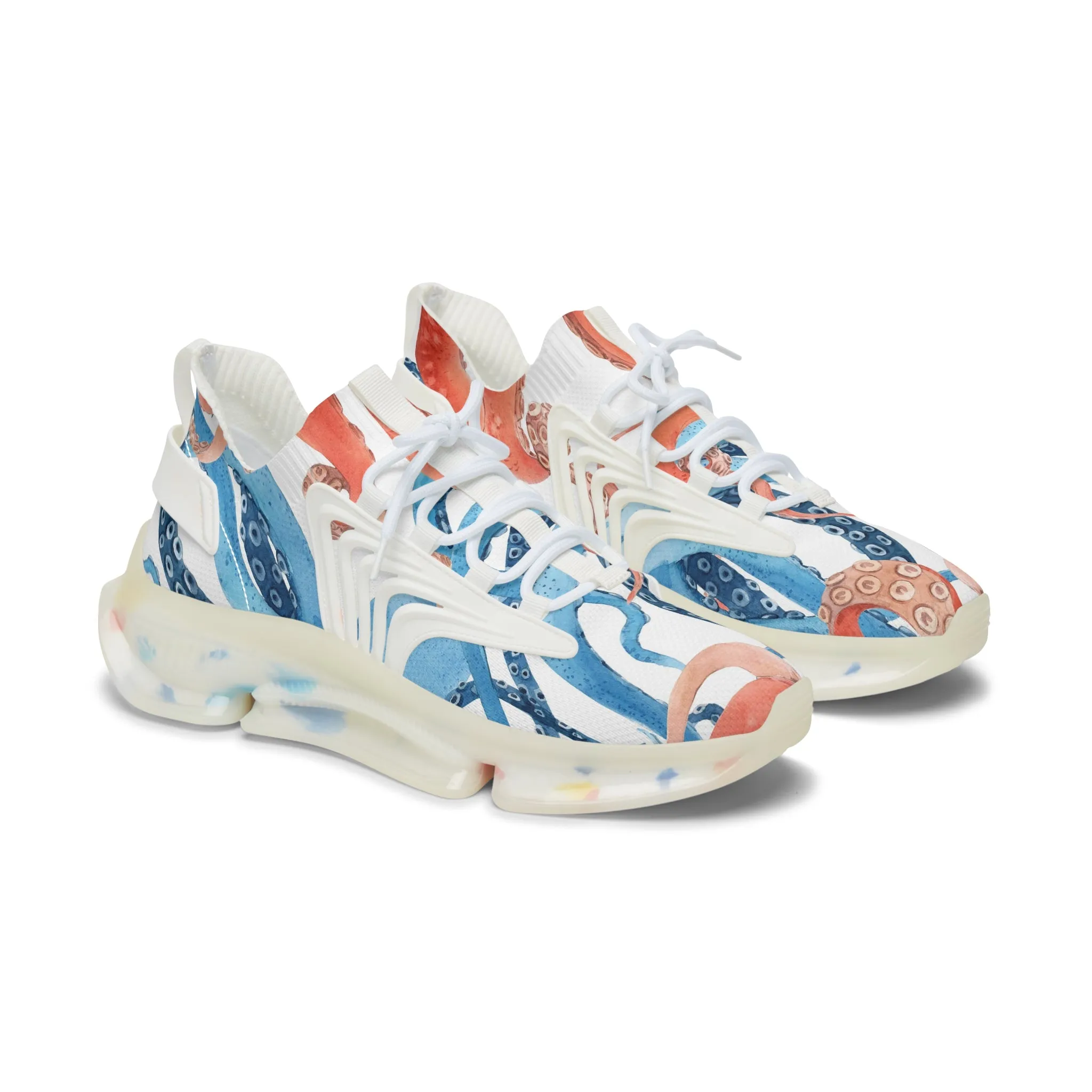Beautiful Blue and Orange Octopus Women's Mesh Sneakers
