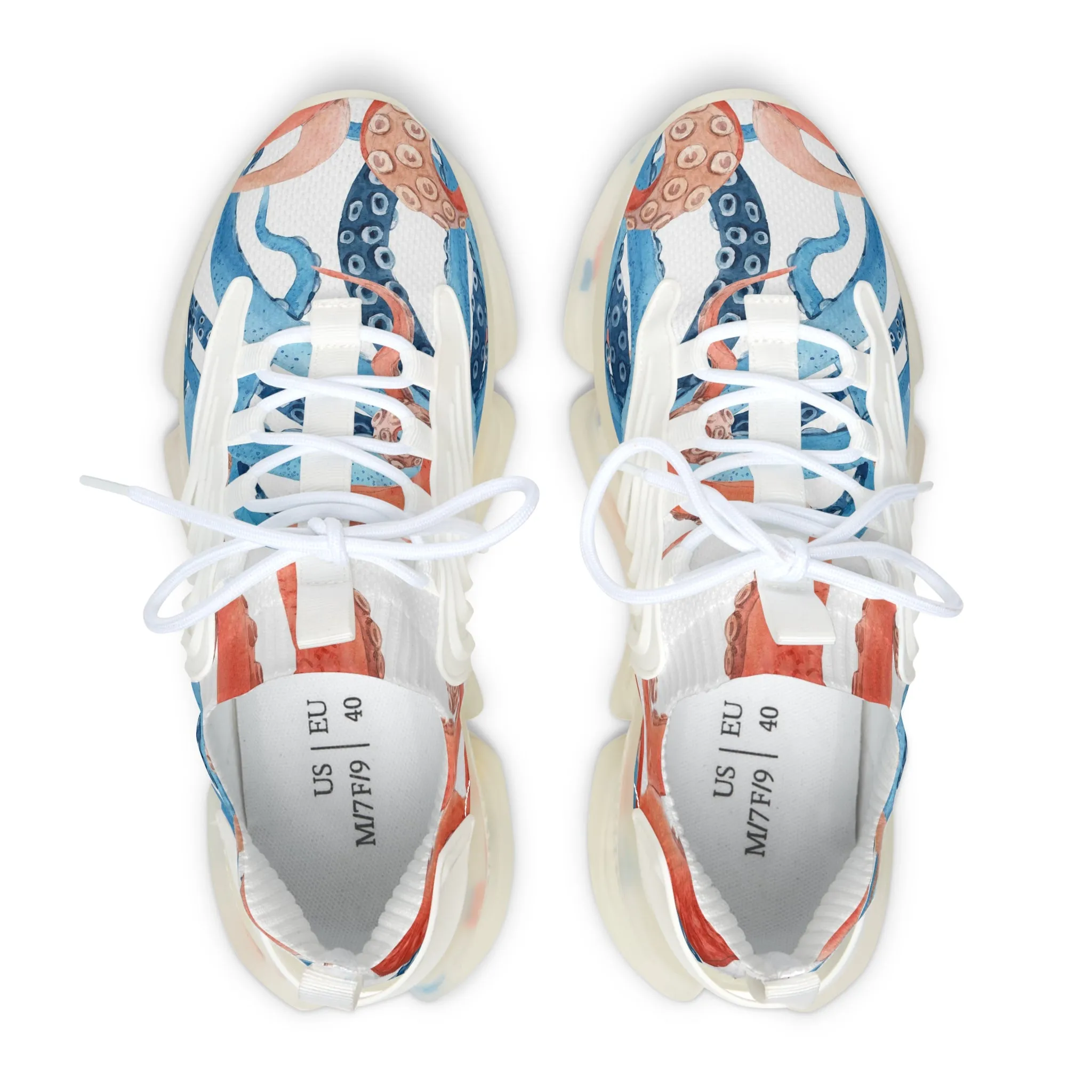 Beautiful Blue and Orange Octopus Women's Mesh Sneakers