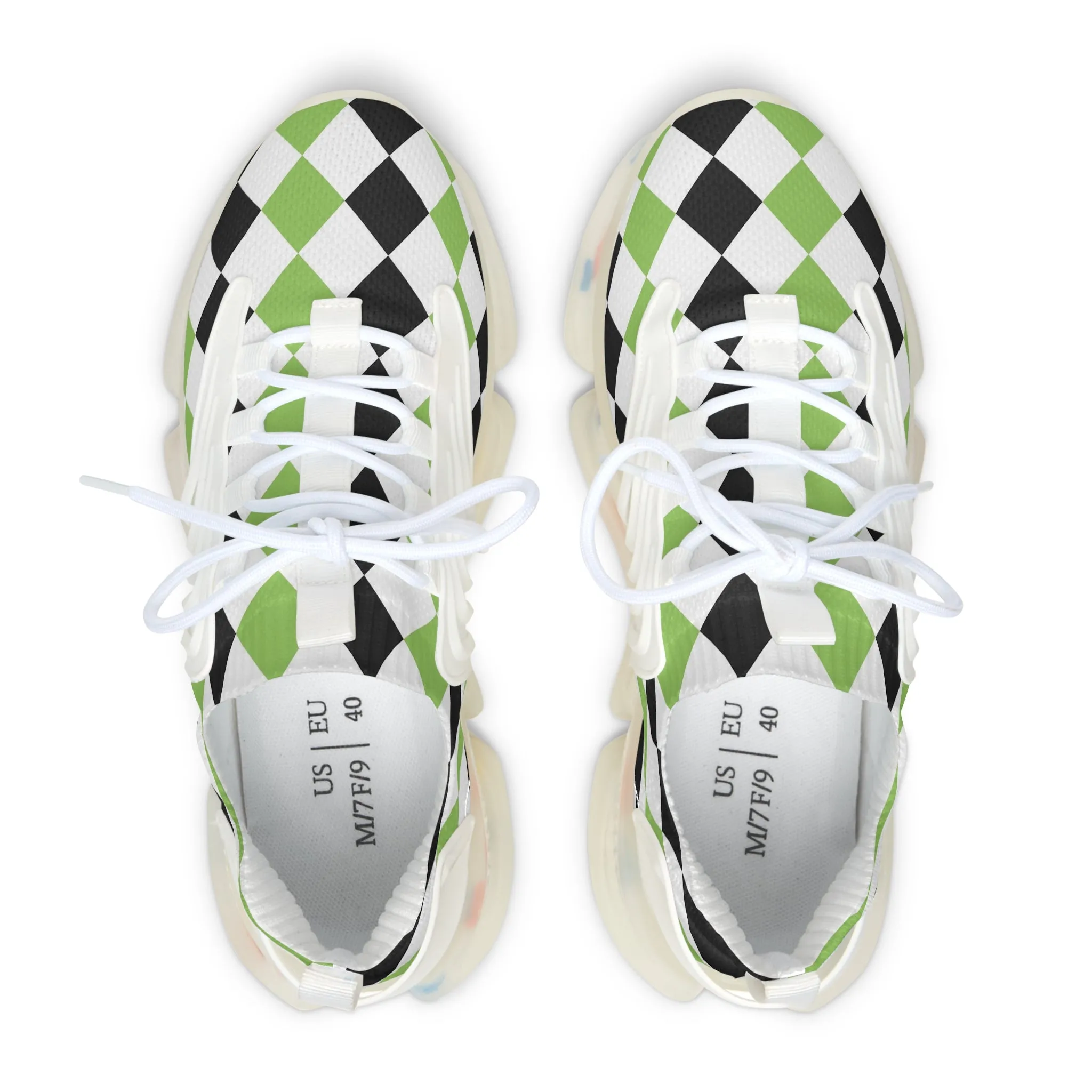 Black and Green Diamonds Women's Mesh Sneakers
