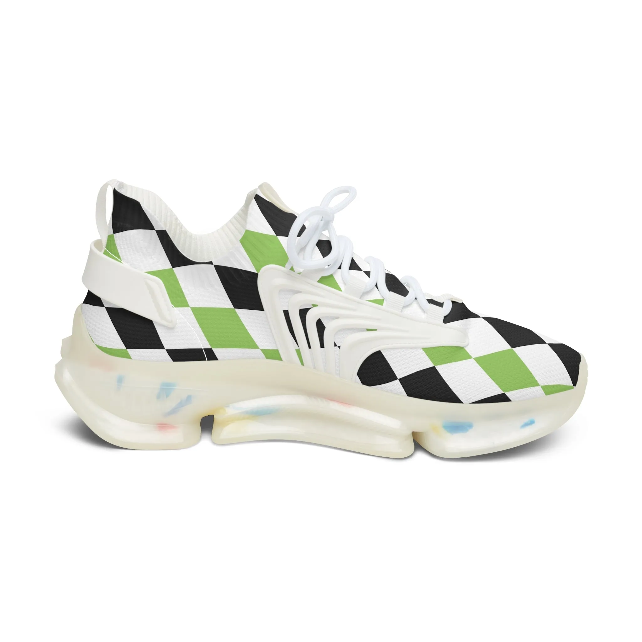 Black and Green Diamonds Women's Mesh Sneakers