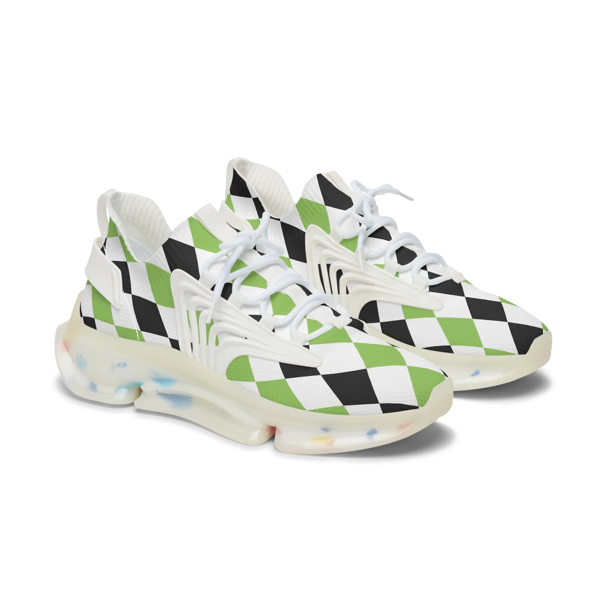 Black and Green Diamonds Women's Mesh Sneakers