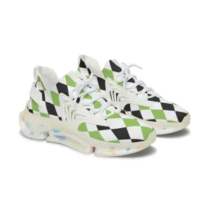 Black and Green Diamonds Women's Mesh Sneakers