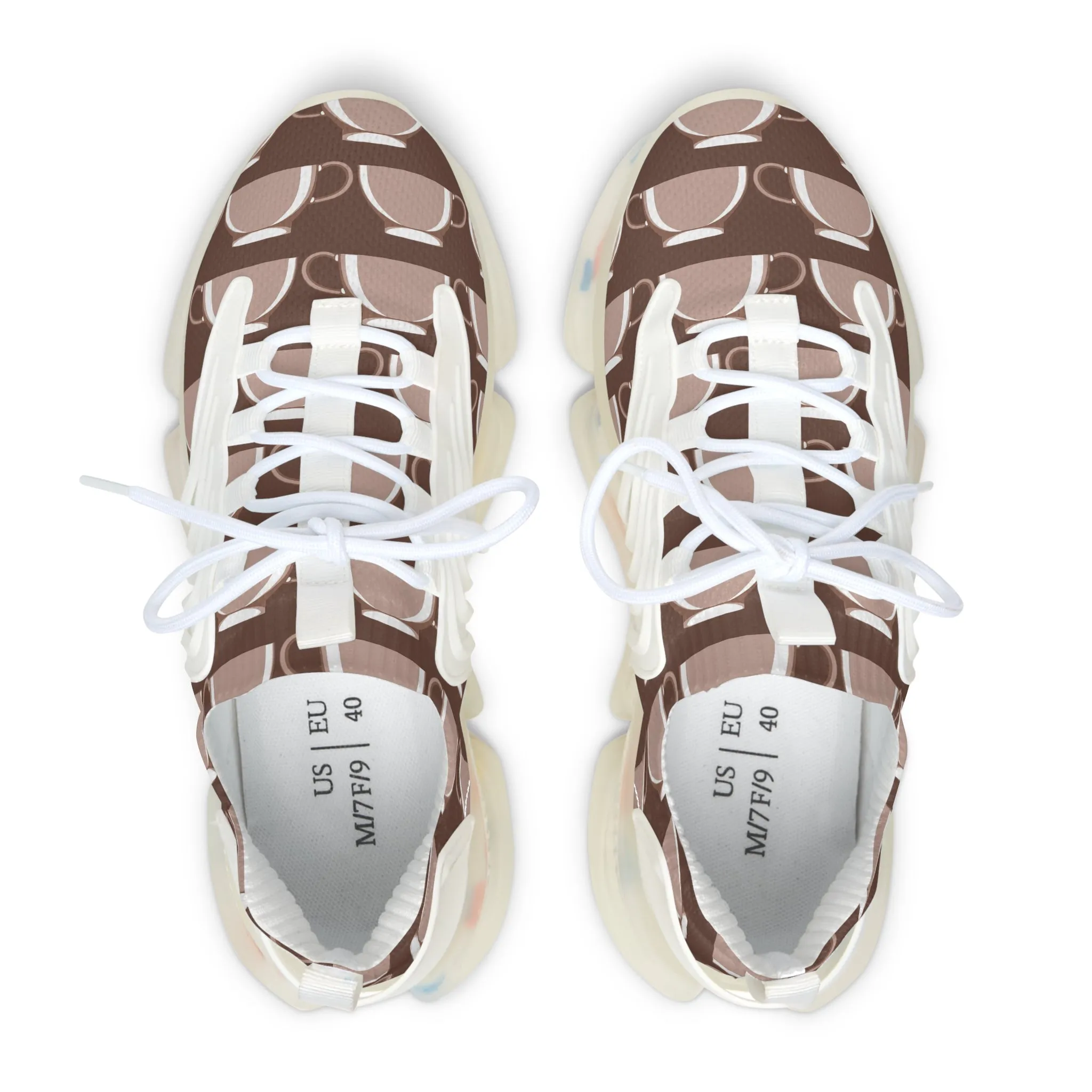 Brown Coffee Cups Women's Mesh Sneakers