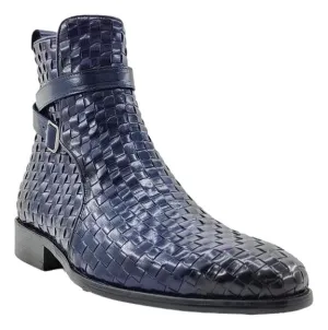 Carrucci  Navy Basket Weave Buckle Boots
