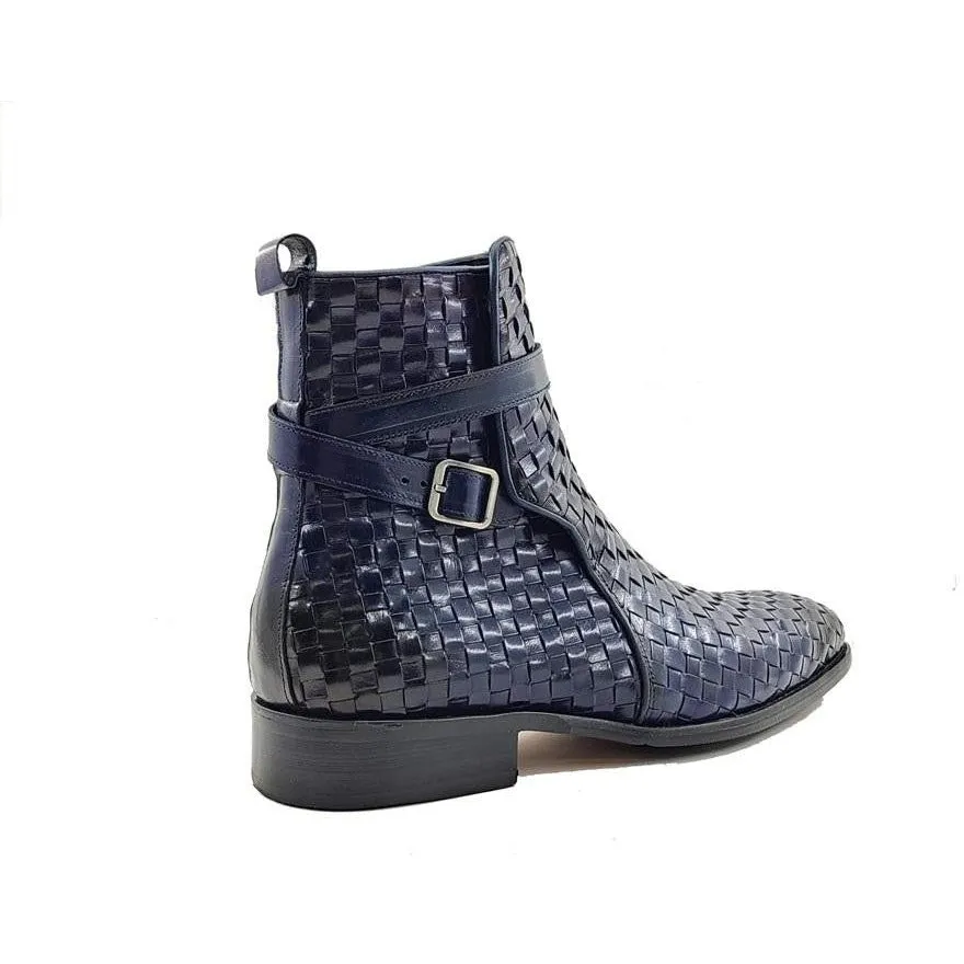 Carrucci  Navy Basket Weave Buckle Boots
