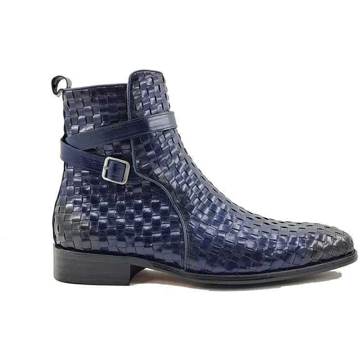 Carrucci  Navy Basket Weave Buckle Boots