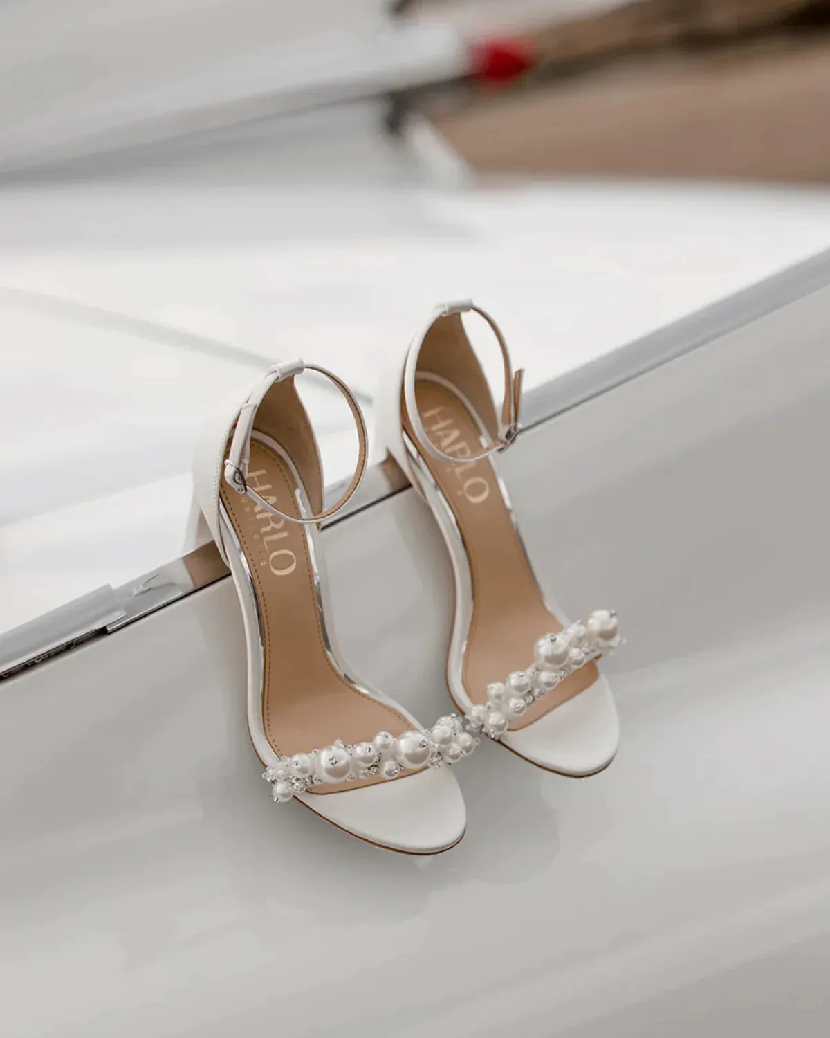 Charli, White Statement Pearl Mid Block Heel