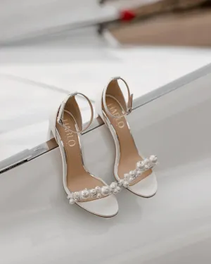 Charli, White Statement Pearl Mid Block Heel