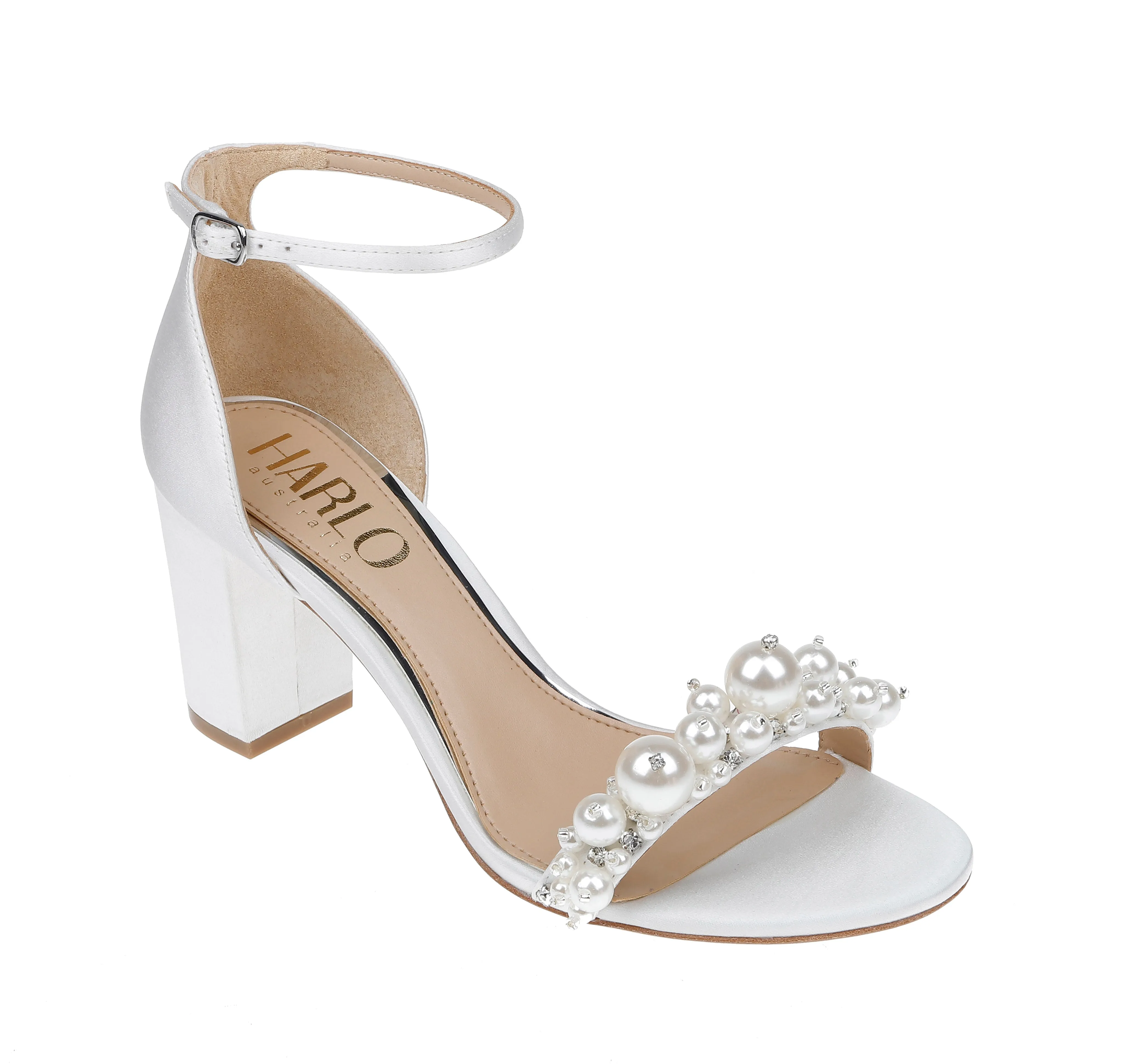 Charli, White Statement Pearl Mid Block Heel