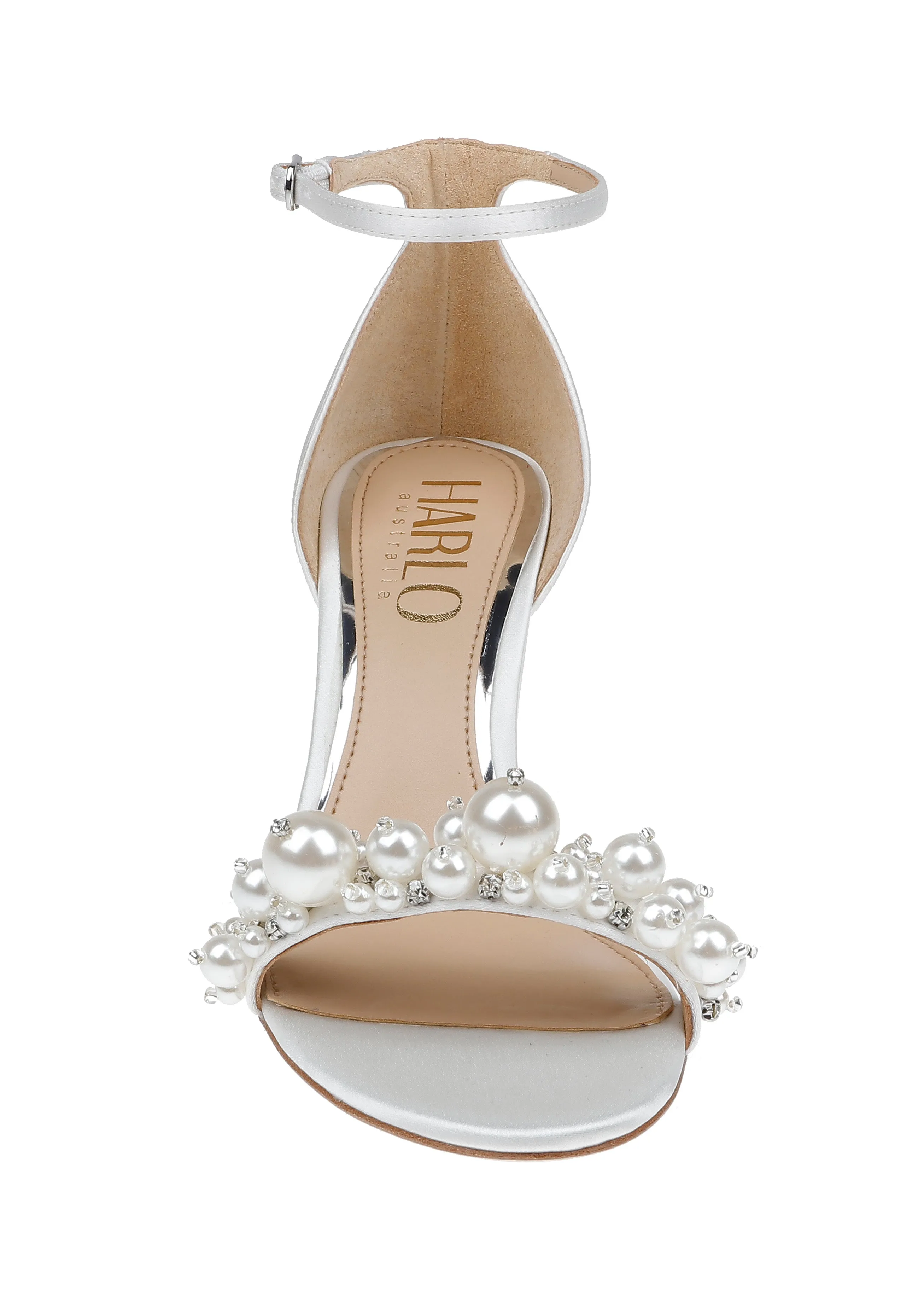 Charli, White Statement Pearl Mid Block Heel