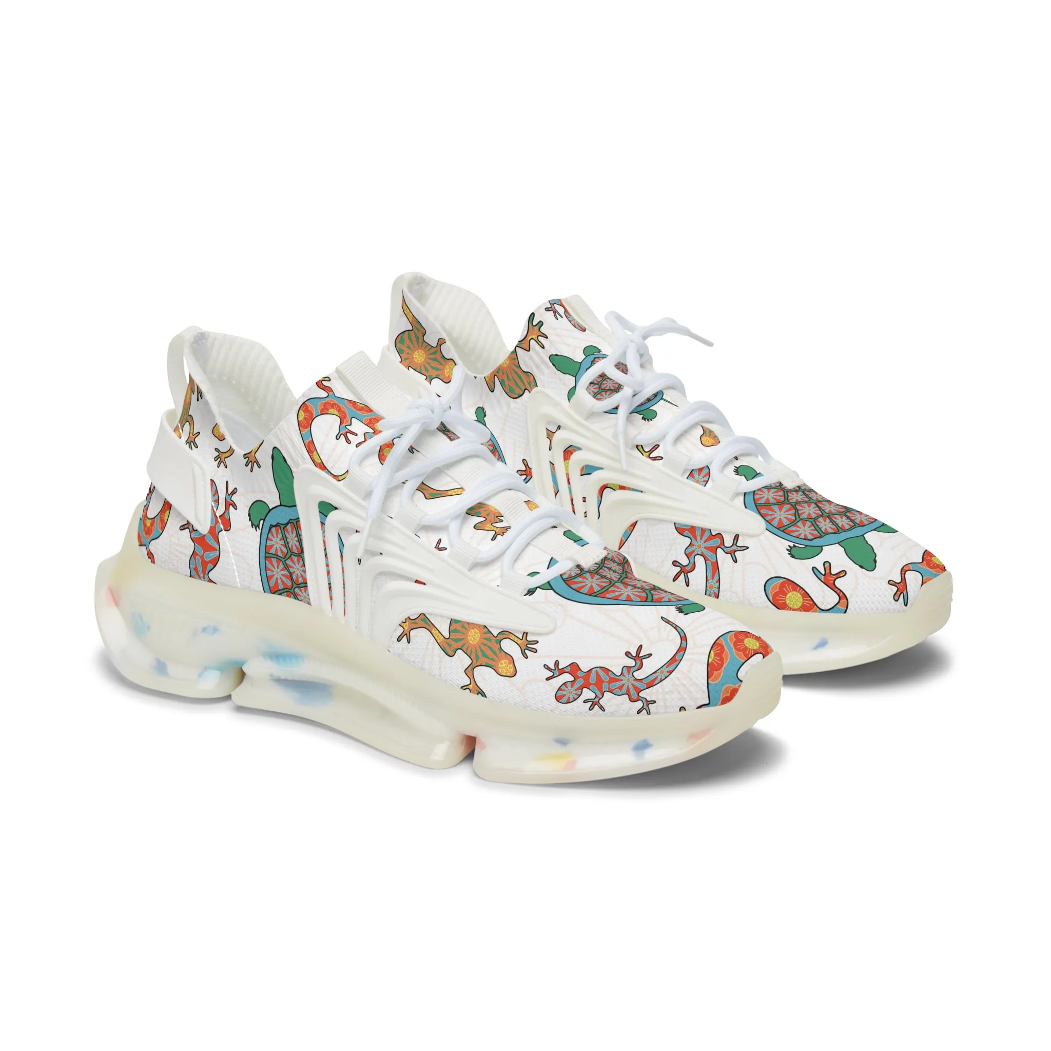 Colorful Frog and Turtle Women's Mesh Sneakers