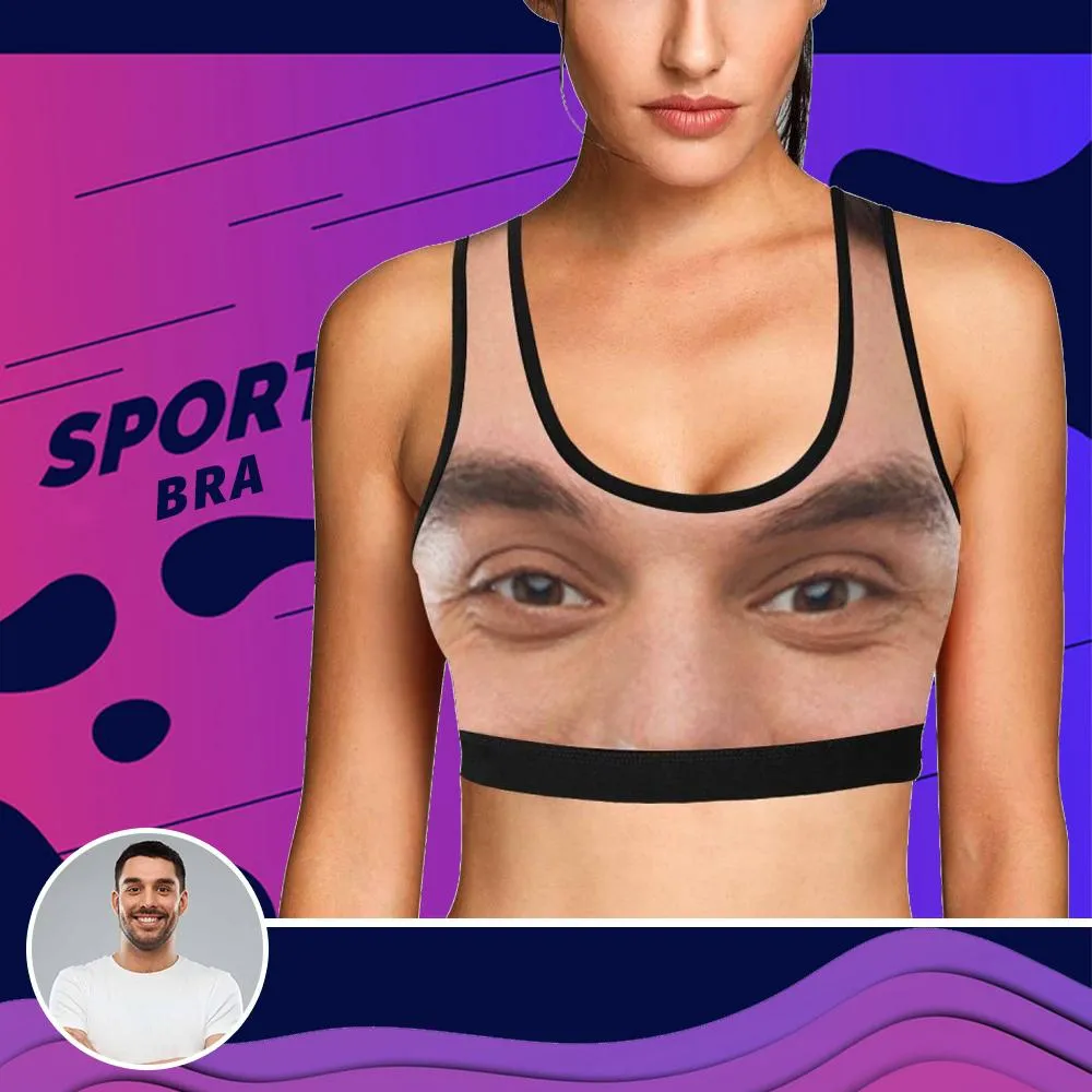 Custom Husband Face Fully Sports Bra Personalized Women's All Over Print Yoga Sports Bra