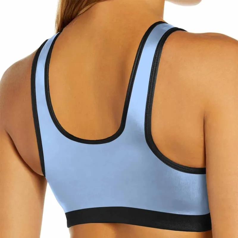 Custom Husband Face Red Heart Blue Background Sports Bra Personalized Women's All Over Print Yoga Sports Bra