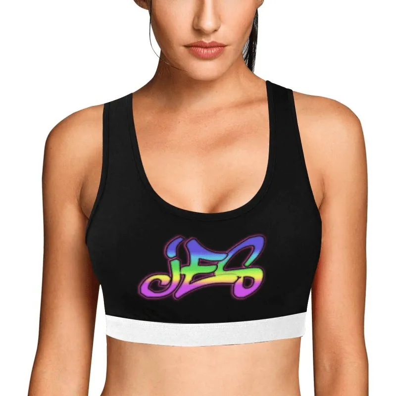 Custom Name Black Background Sports Bra Personalized Women's All Over Print Yoga Sports Bra