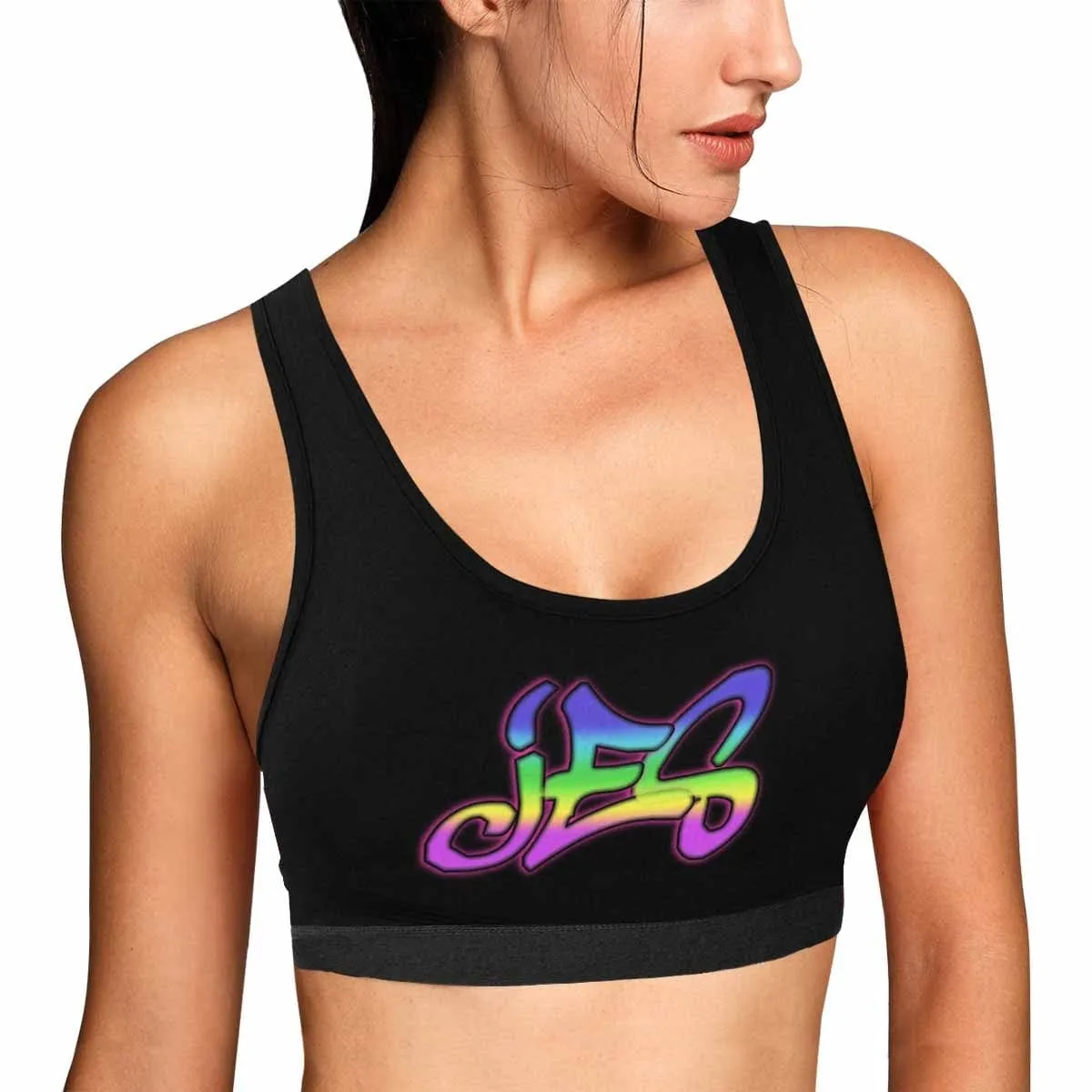 Custom Name Black Background Sports Bra Personalized Women's All Over Print Yoga Sports Bra