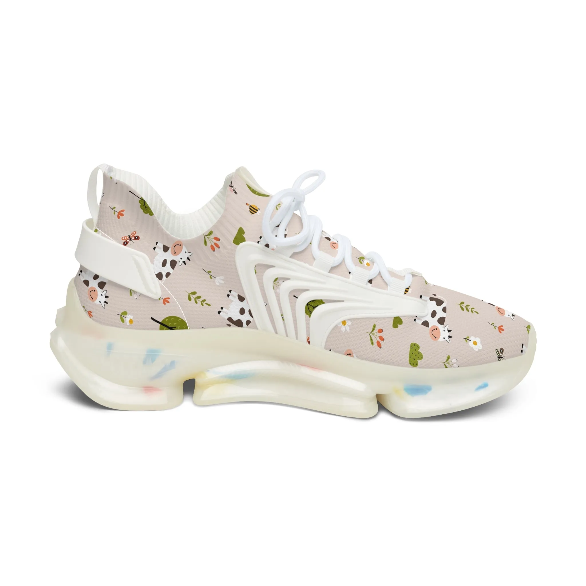 Cute Cow and Flowers Women's Mesh Sneakers