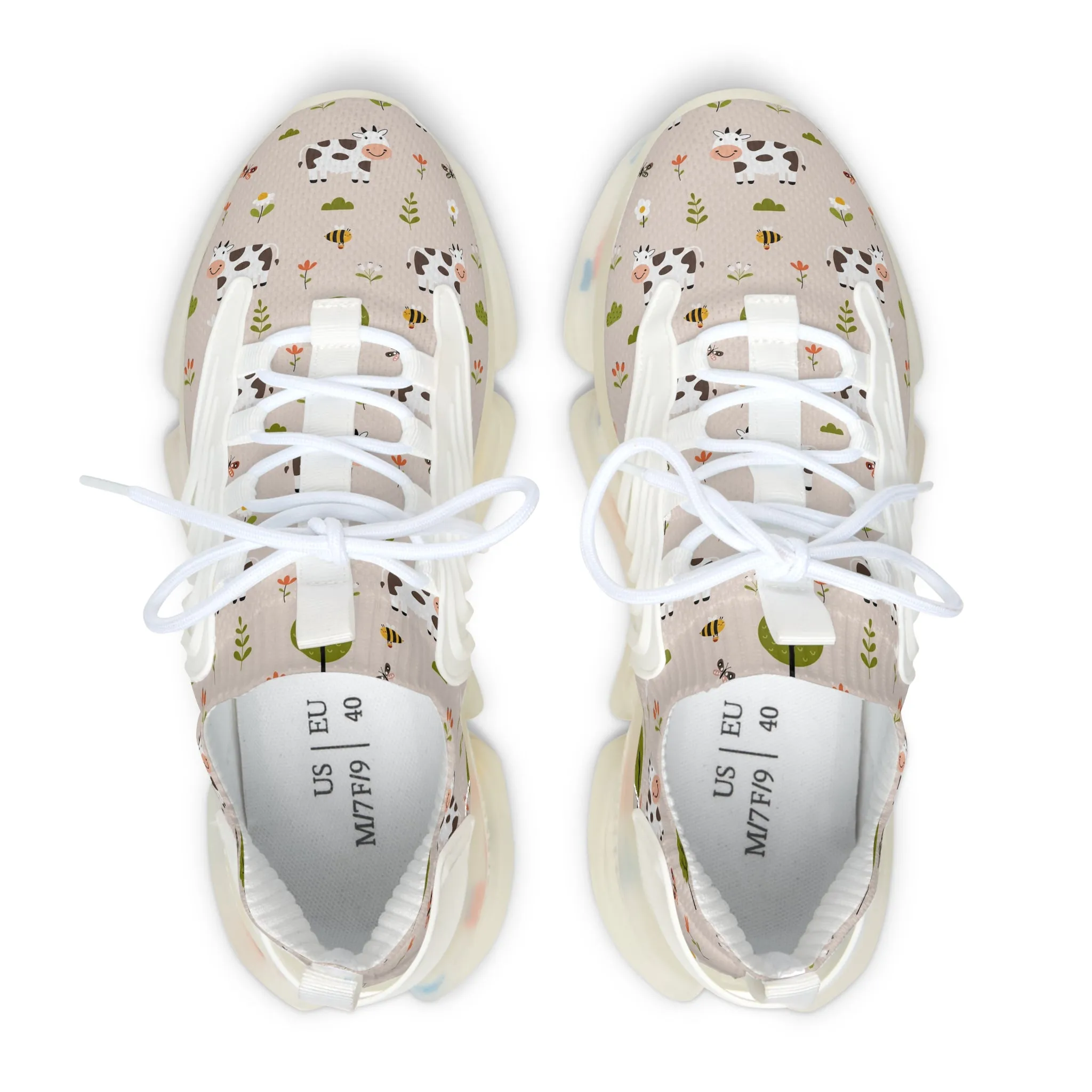 Cute Cow and Flowers Women's Mesh Sneakers