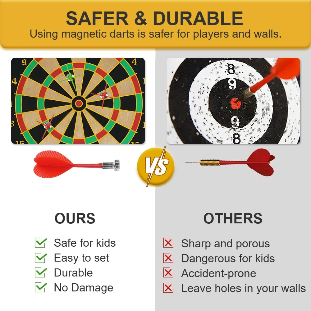 flintronic Magnetic Safe Dartboard, Double Sided Magnetic Dartboard Set Ø38cm /15-inch with 14 Darts, Hanging Roller Up Safe Dartboard, Indoor Outdoor Party Game for Children and Adults