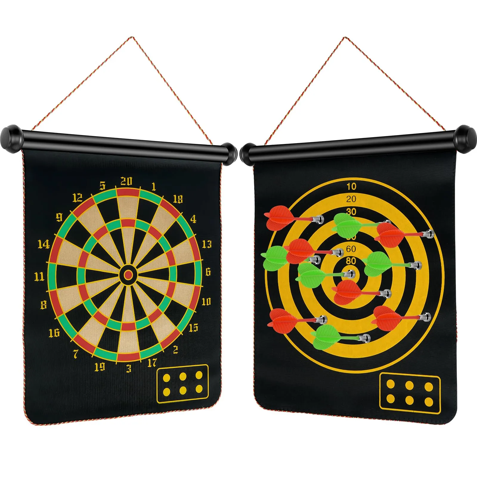 flintronic Magnetic Safe Dartboard, Double Sided Magnetic Dartboard Set Ø38cm /15-inch with 14 Darts, Hanging Roller Up Safe Dartboard, Indoor Outdoor Party Game for Children and Adults