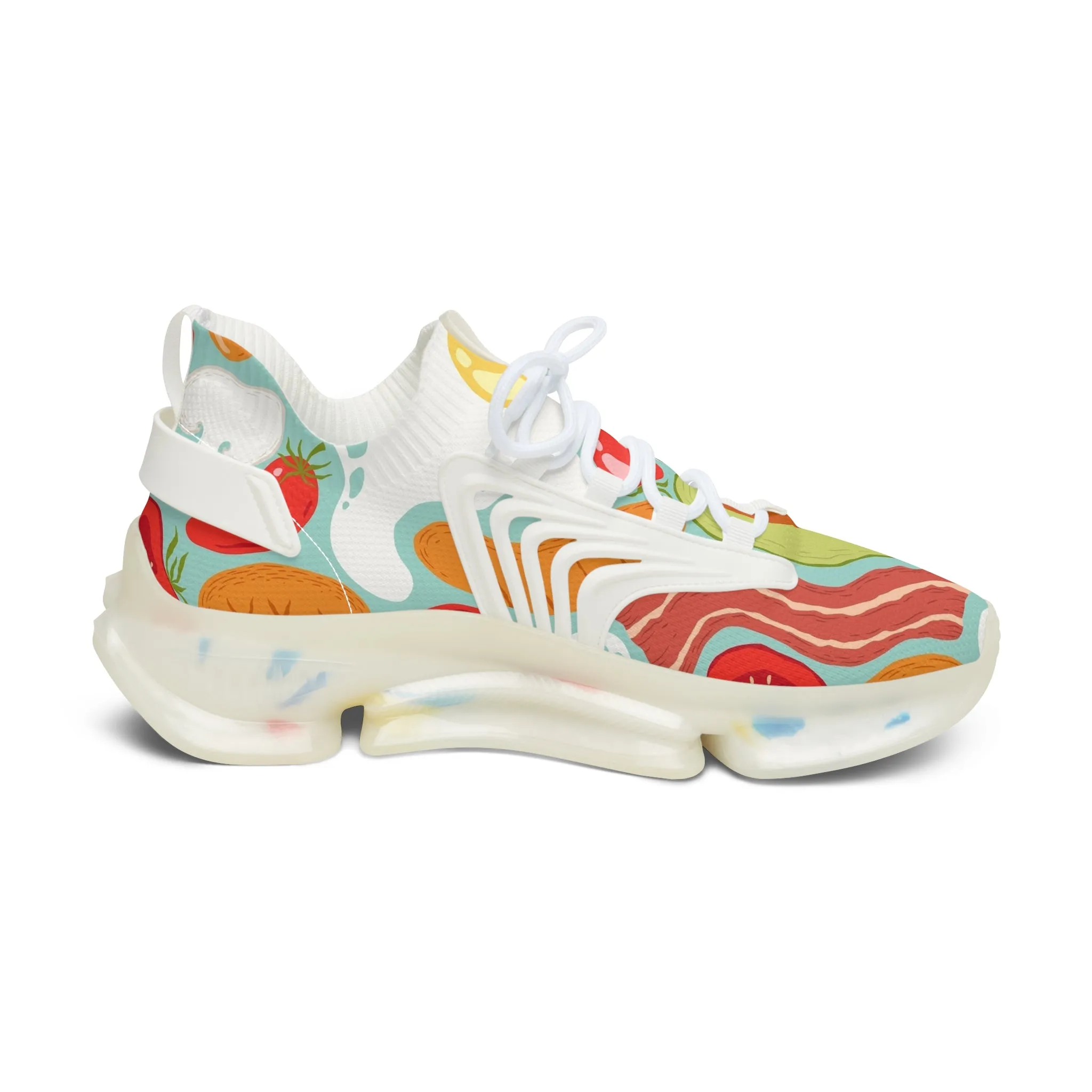 Fried Breakfast Eggs and Bacon Women's Mesh Sneakers