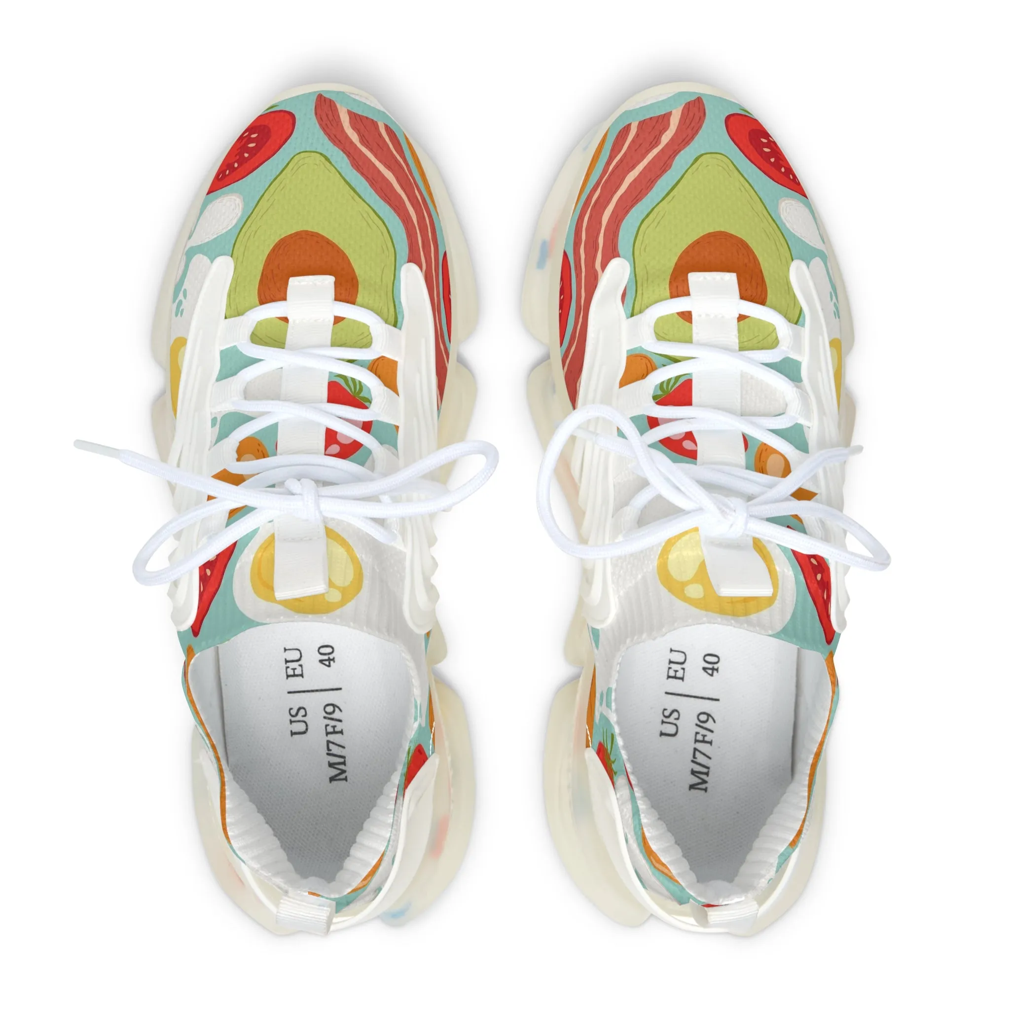 Fried Breakfast Eggs and Bacon Women's Mesh Sneakers