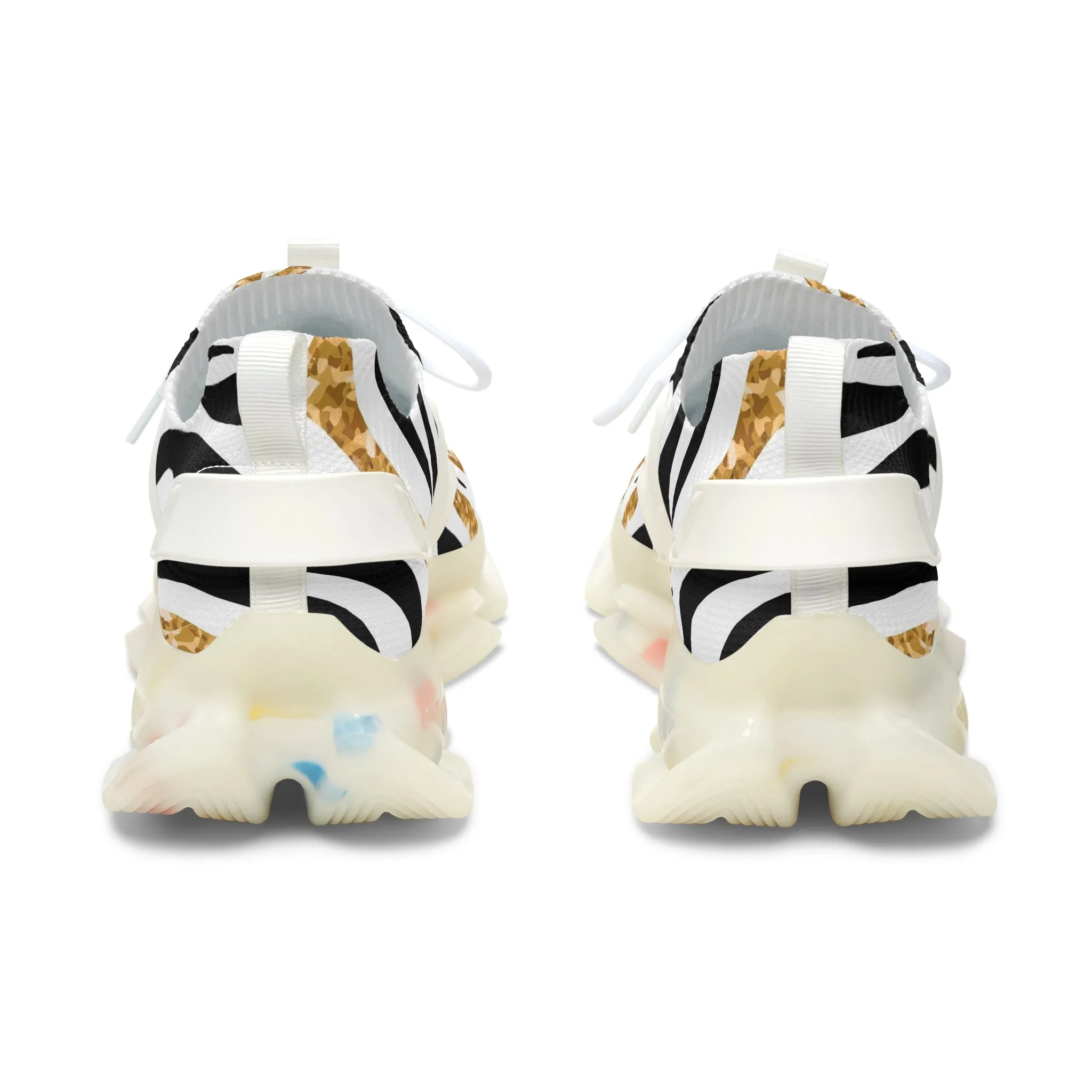 Golden Zebra Stripes Women's Mesh Sneakers