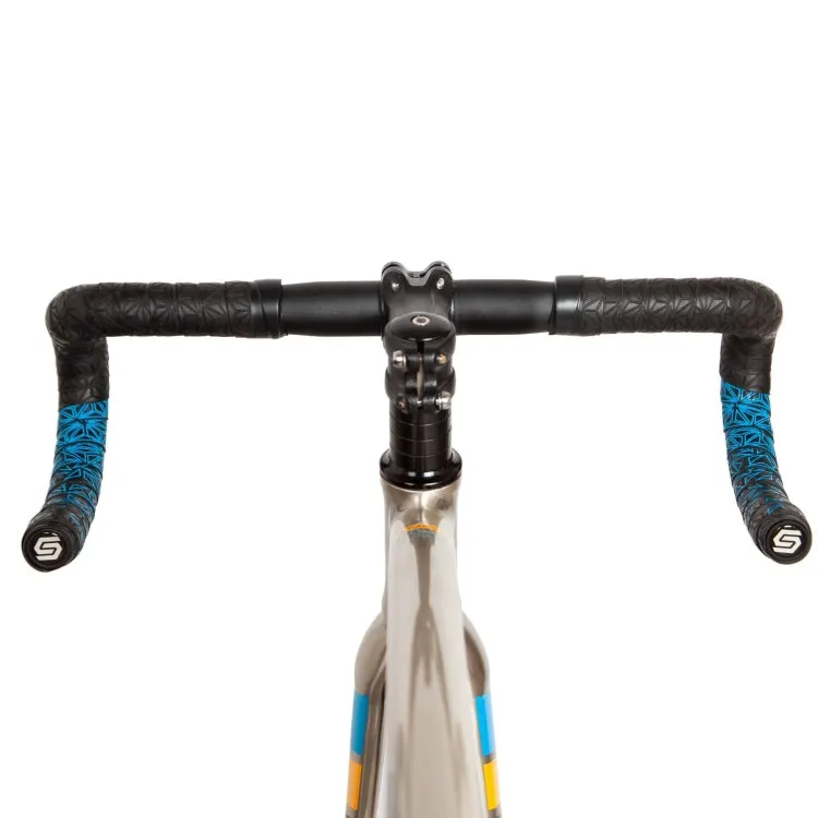 JH085 Chrysanthemum Pattern Shock Absorption Gradient Color Bicycle Handlebar(Black Bottom White Print)