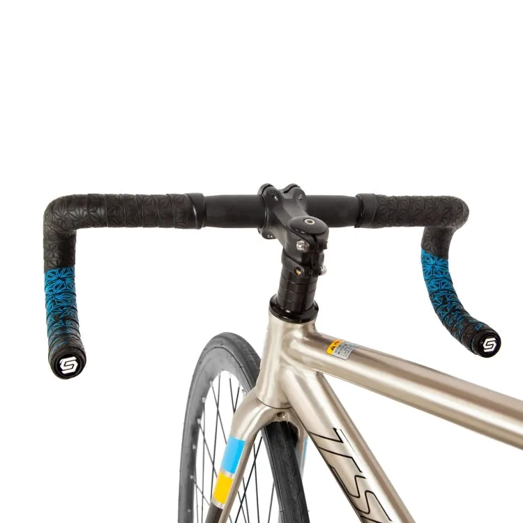 JH085 Chrysanthemum Pattern Shock Absorption Gradient Color Bicycle Handlebar(Black Bottom White Print)