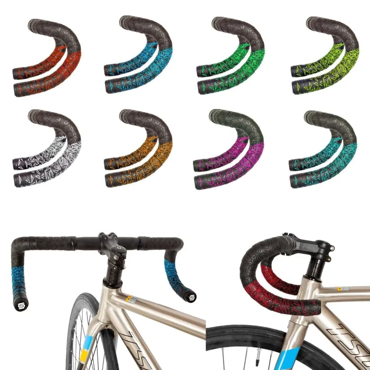 JH085 Chrysanthemum Pattern Shock Absorption Gradient Color Bicycle Handlebar(Black Bottom White Print)