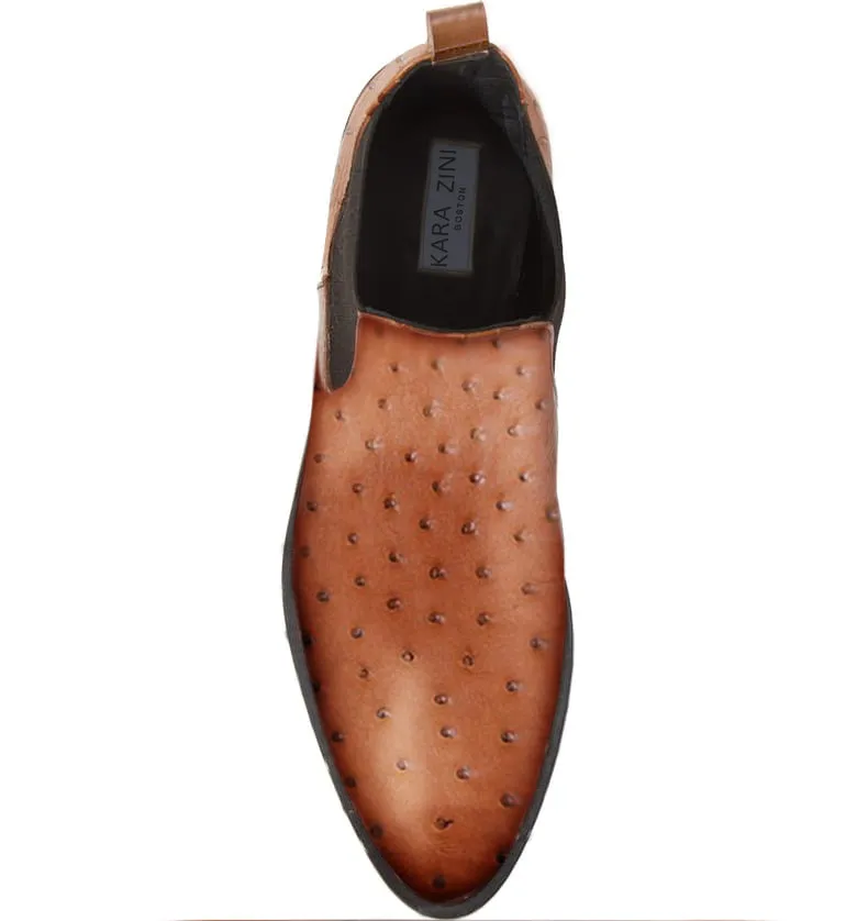 Kara Zini Handmade Ostrich Leather Women's Brown Booties