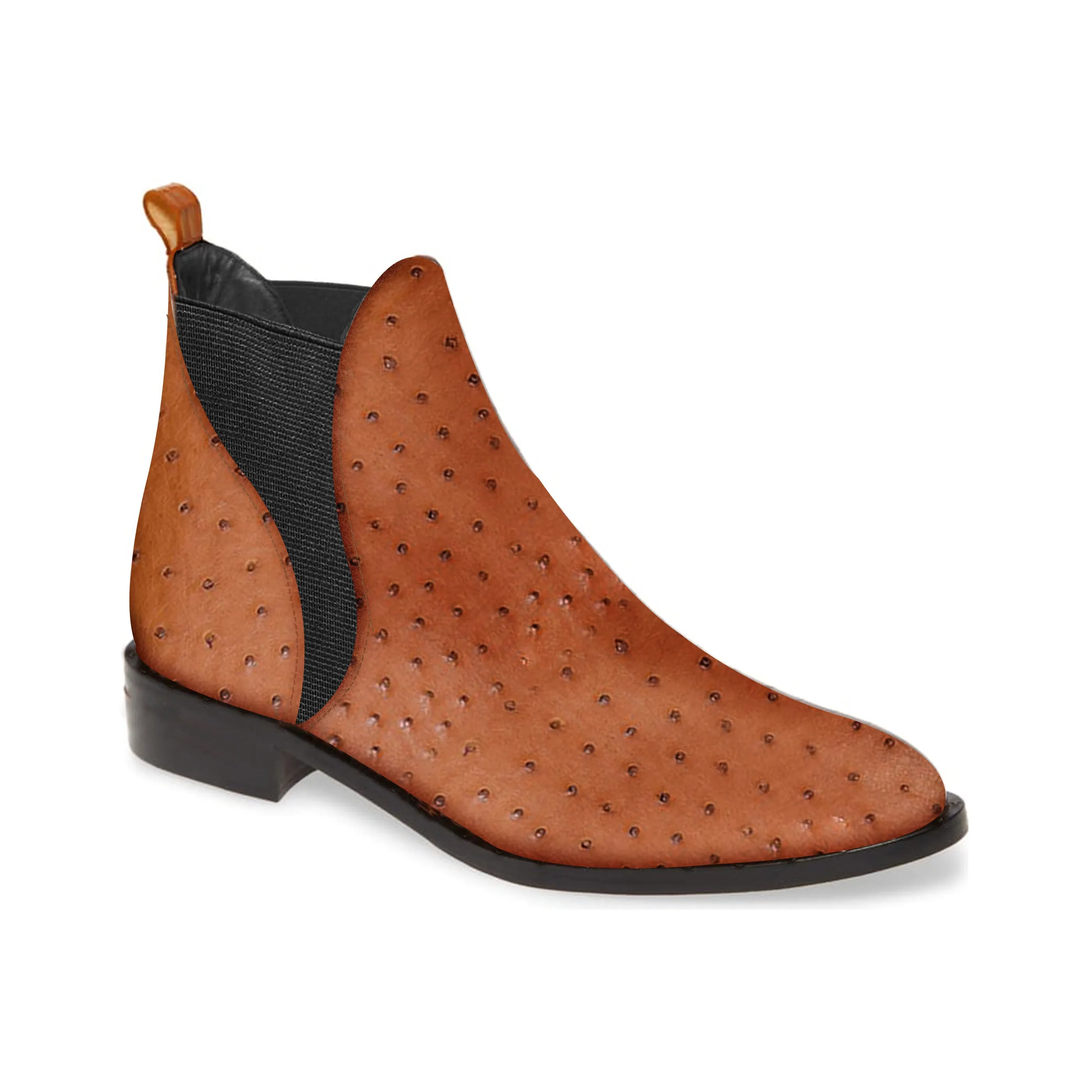 Kara Zini Handmade Ostrich Leather Women's Brown Booties