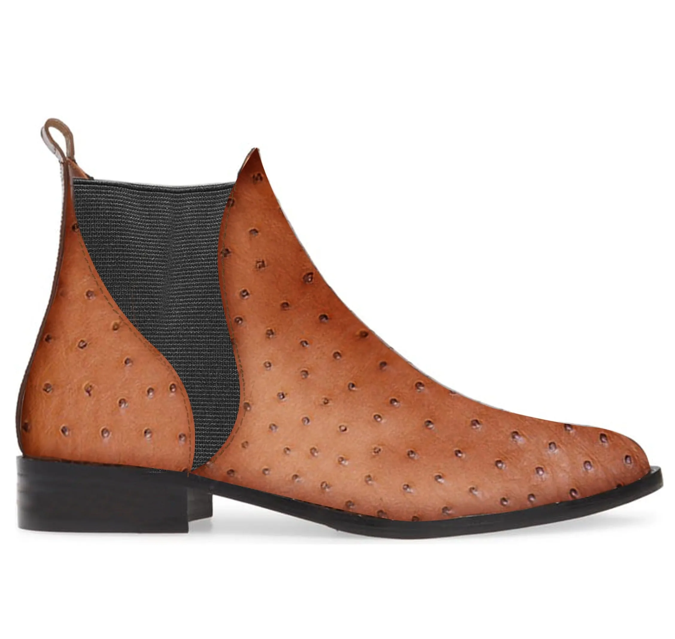 Kara Zini Handmade Ostrich Leather Women's Brown Booties
