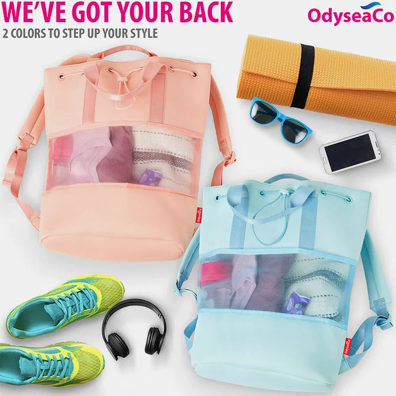 Lightweight Fashion Mesh Backpack Beach Gym Neoprene Drawstring Handbag