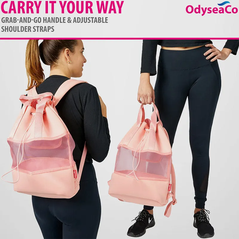 Lightweight Fashion Mesh Backpack Beach Gym Neoprene Drawstring Handbag