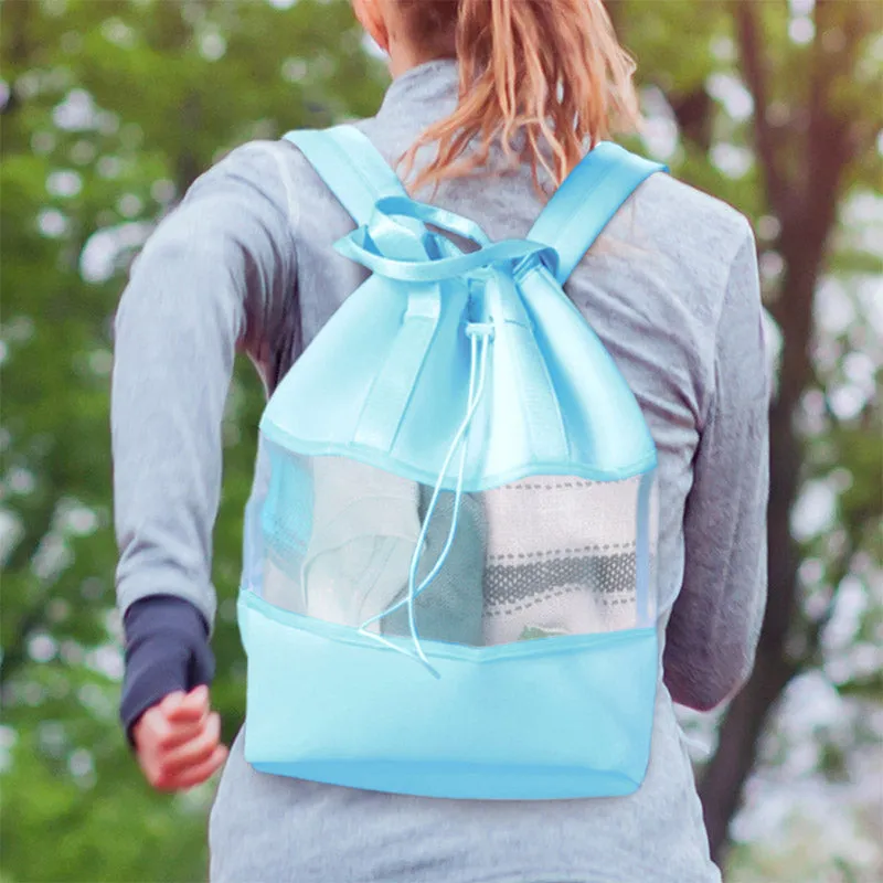 Lightweight Fashion Mesh Backpack Beach Gym Neoprene Drawstring Handbag