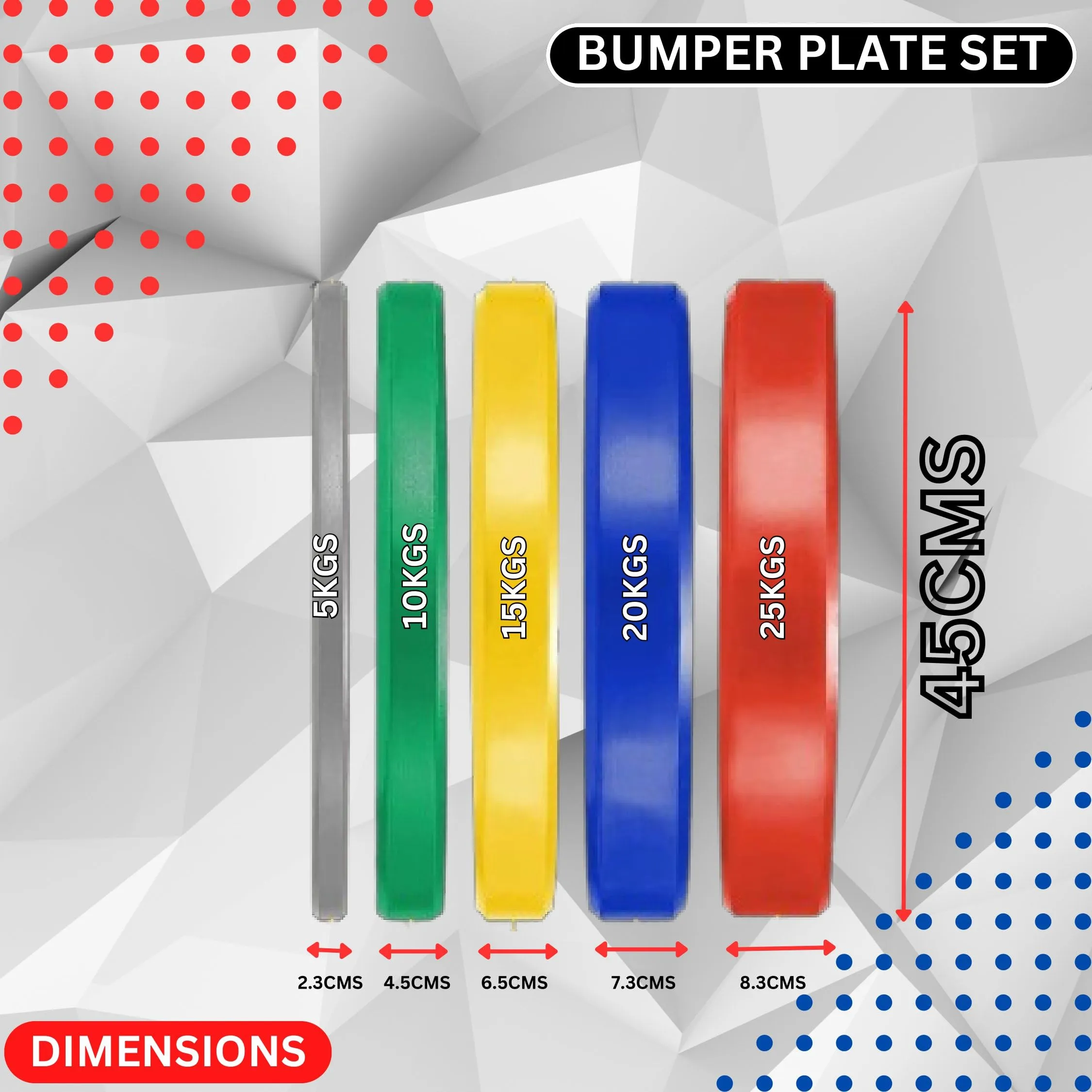 Mapache Color Coded Professional Bumper Plates for Weightlifting, Squats, Shoulder Press Weight Plate Pair Size (2 x 5kg)
