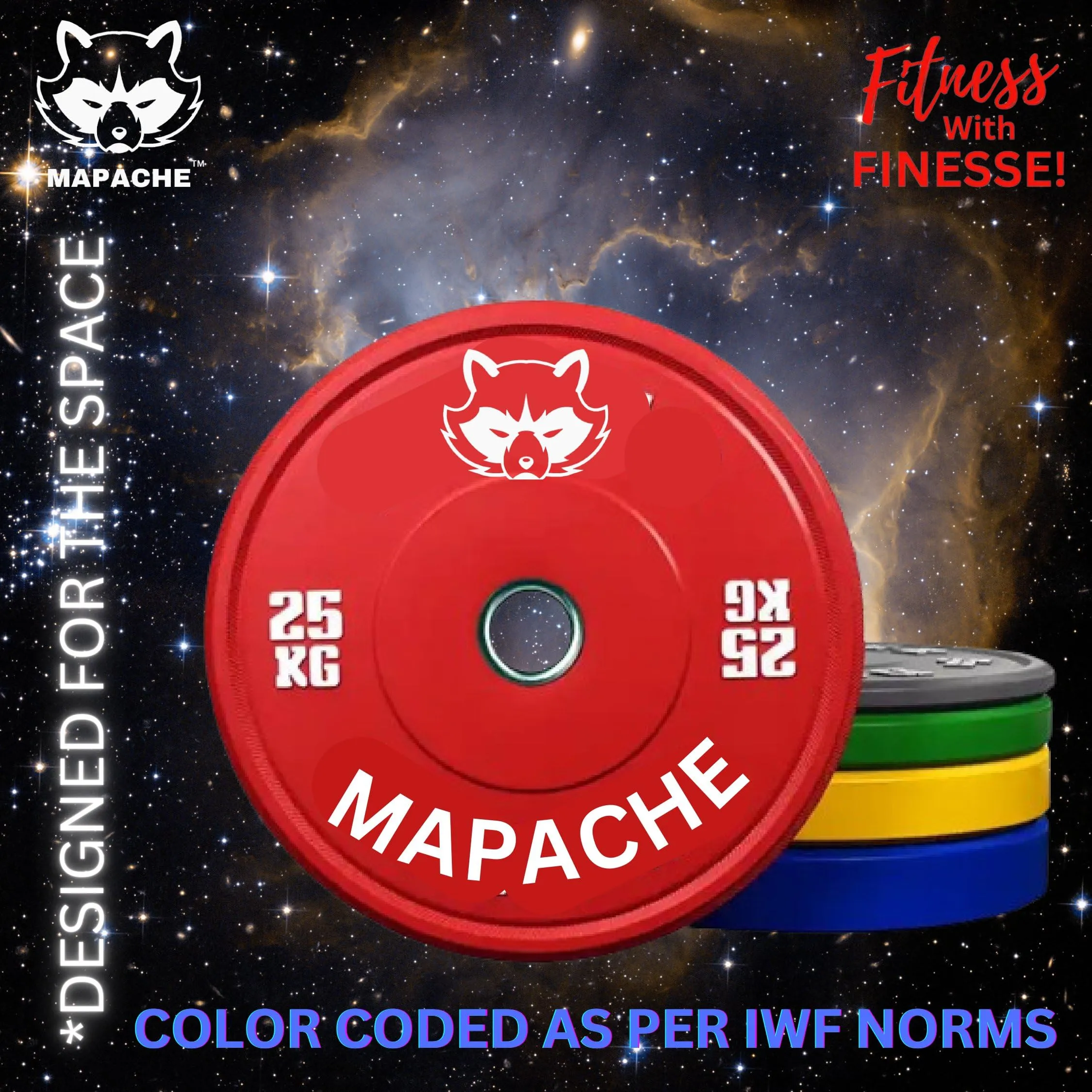 Mapache Color Coded Professional Bumper Plates for Weightlifting, Squats, Shoulder Press Weight Plate Pair Size (2 x 5kg)