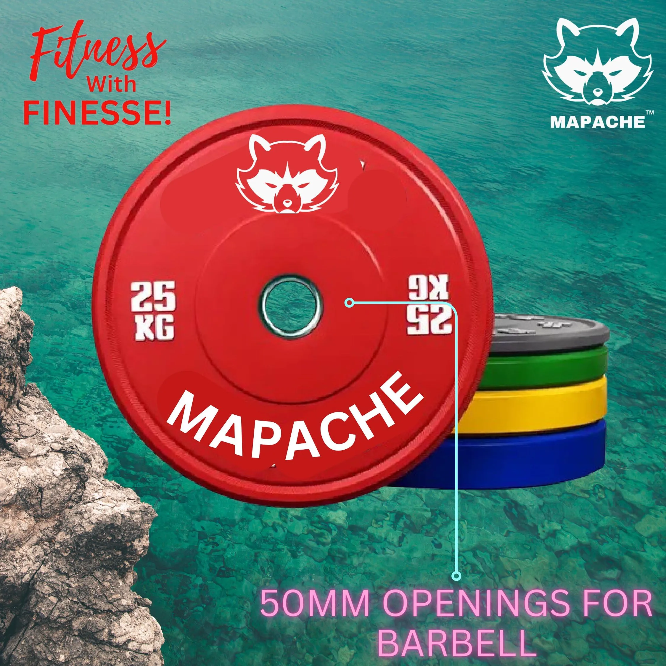 Mapache Color Coded Professional Bumper Plates for Weightlifting, Squats, Shoulder Press Weight Plate Pair Size (2 x 5kg)