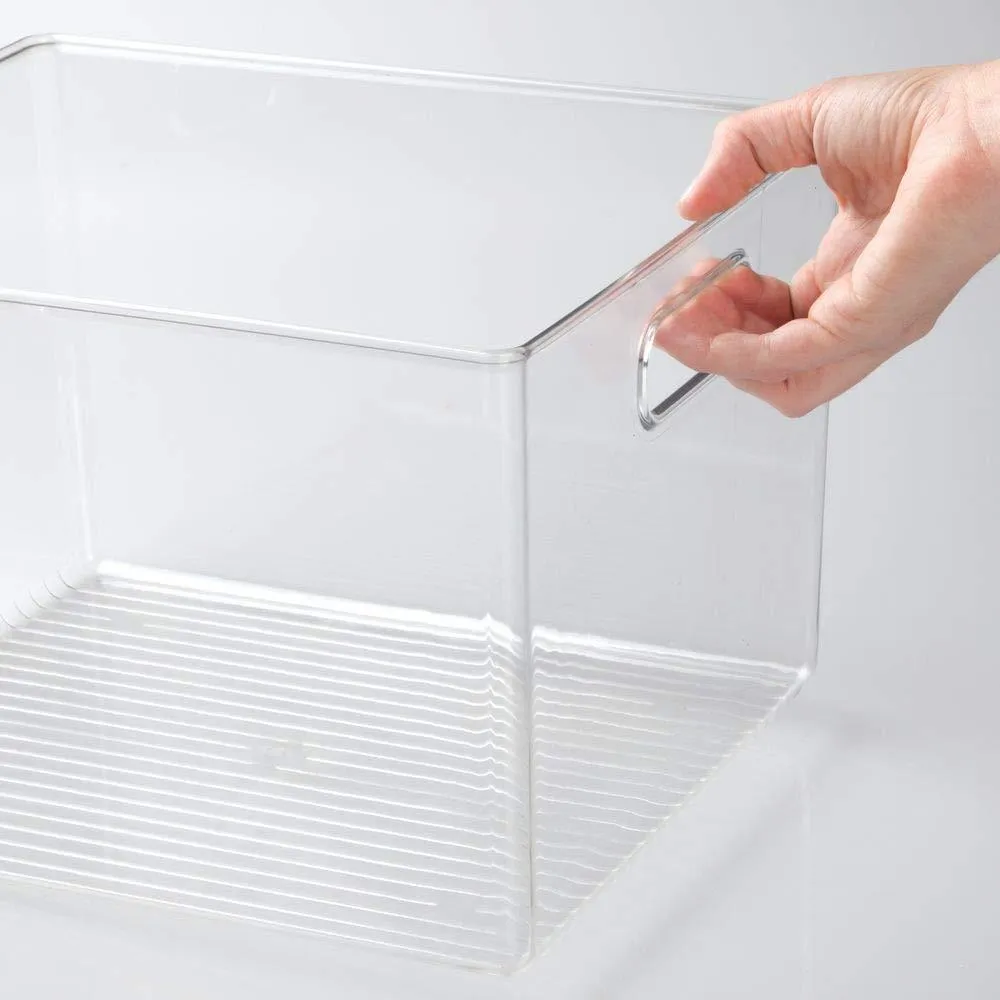 mDesign Plastic Home Storage Basket Bin with Handles for Organizing Closets, Shelves and Cabinets in Bedrooms, Bathrooms, Entryways and Hallways - Store Sweaters, Purses - 8" High, 8 Pack - Clear