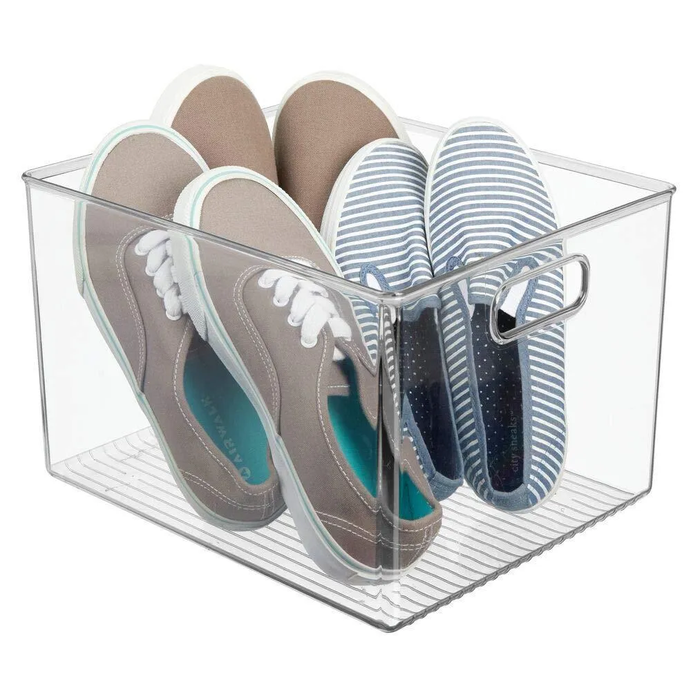 mDesign Plastic Home Storage Basket Bin with Handles for Organizing Closets, Shelves and Cabinets in Bedrooms, Bathrooms, Entryways and Hallways - Store Sweaters, Purses - 8" High, 8 Pack - Clear