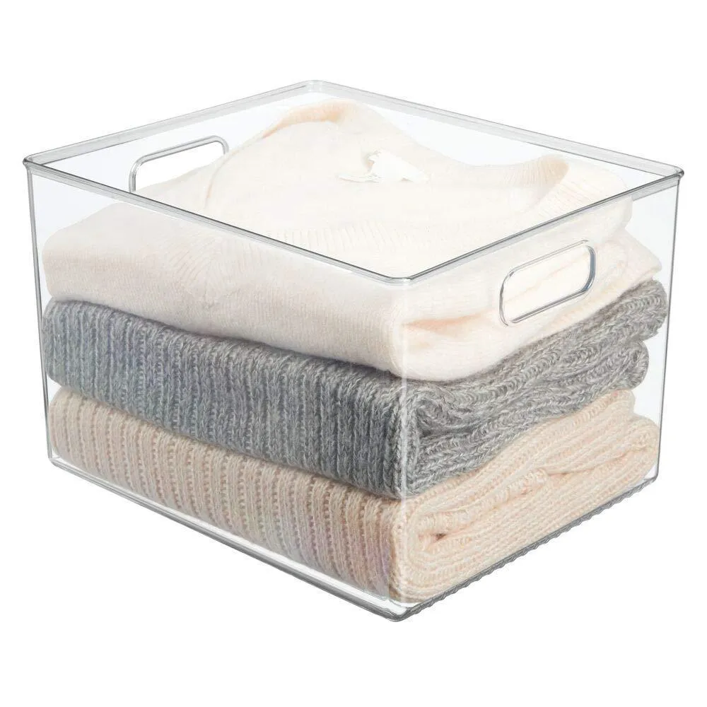 mDesign Plastic Home Storage Basket Bin with Handles for Organizing Closets, Shelves and Cabinets in Bedrooms, Bathrooms, Entryways and Hallways - Store Sweaters, Purses - 8" High, 8 Pack - Clear