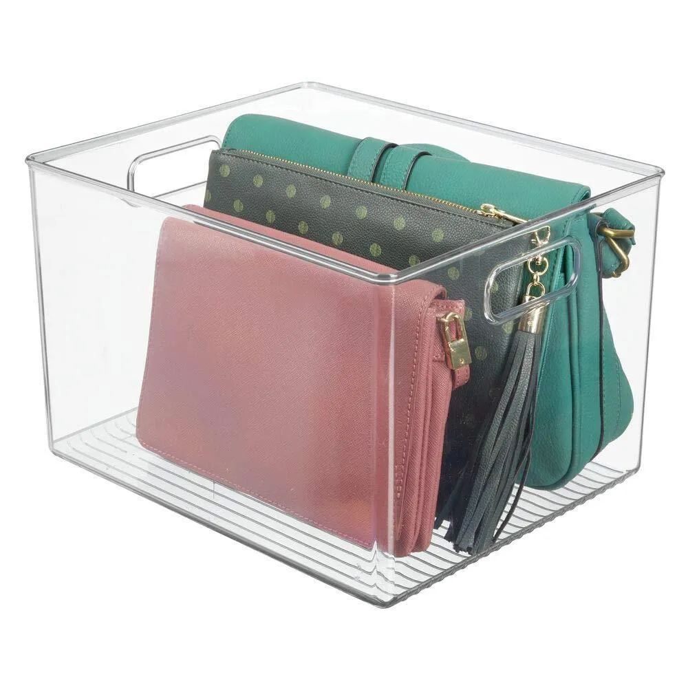 mDesign Plastic Home Storage Basket Bin with Handles for Organizing Closets, Shelves and Cabinets in Bedrooms, Bathrooms, Entryways and Hallways - Store Sweaters, Purses - 8" High, 8 Pack - Clear