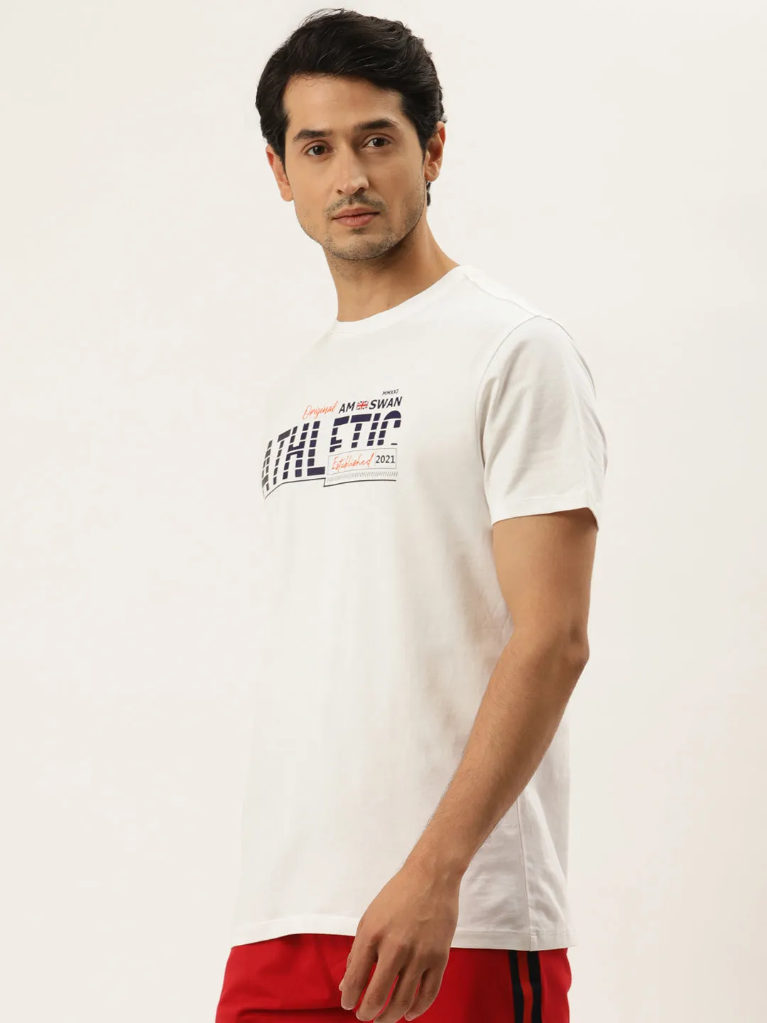 Mens Cotton Rich Lycra Graphic Half  Sleeve Crew Neck T-Shirts